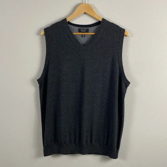 Nordstrom Men’s Shop Extra Fine Merino Wool Sweater Vest | V Neck | Dark Gray - Picture 1 of 13